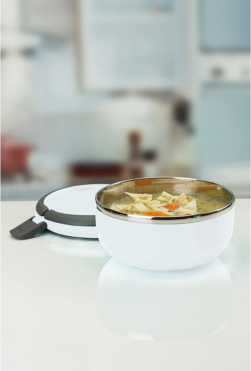 Kitchen Details Stainless Steel 1 Tier White Twist Open Lunch Box Container Thermos, Good for Soup and Hot Food
