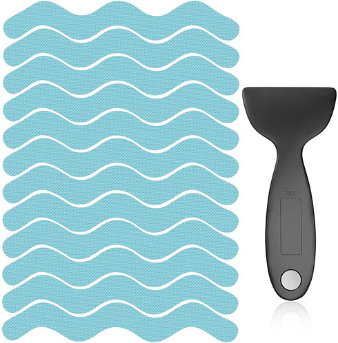 DHNLW Non-Slip Bathtub Stickers, 24 PCS Anti Slip Bath Shower Strips Waterproof Safety Treads Adhesive Decals with Premium Scraper for Bath Tub Shower Stairs (Blue)