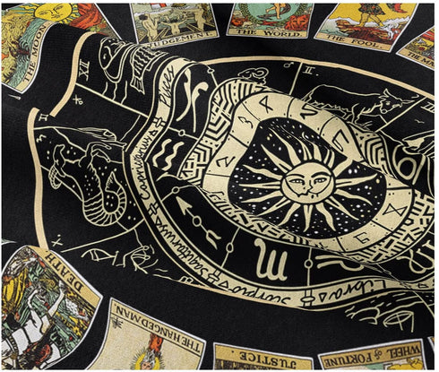 Sun Constellation and Star Tarot Card Tapestry - Bohemian Astrology Tapestries Zodiac Wall Hanging for Home Bedroom Aesthetic Wall Art Decor Black Tapestry