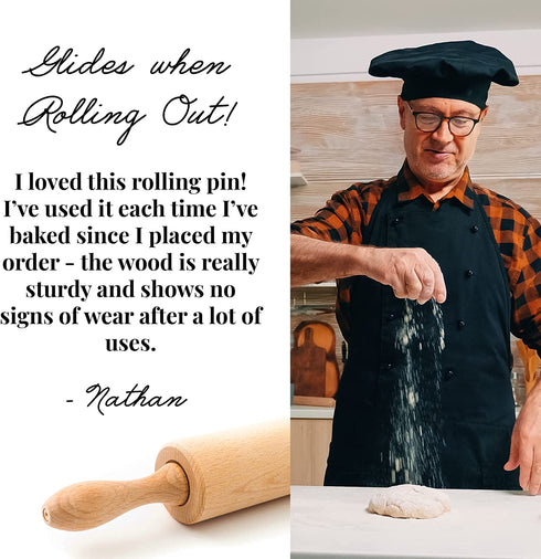 Tuuli Kitchen Classic Wood Rolling Pin with Rotating Center, Beechwood Roller for Pastry, Bread and Pasta Dough, Alternative to Plastic Rolling Pin, 44 x 5.5 cm