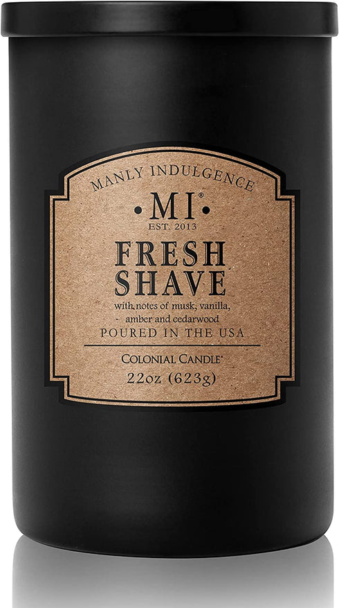 Manly Indulgence Fresh Shave Jar Candle 22 oz - Musk, Vanilla & Bergamot - Woodsy Amber & Cedarwood - Up to 80 Hour Burn - Soy Blend Wax, USA Poured