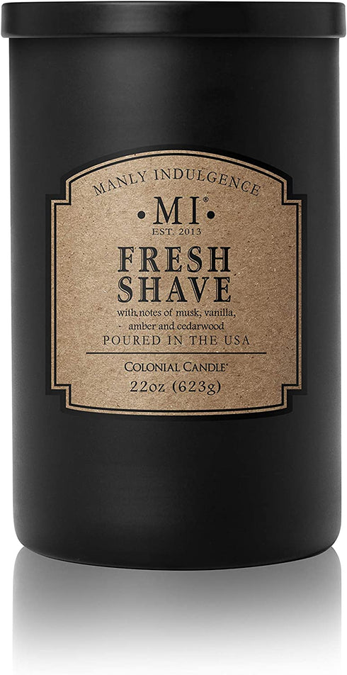 Manly Indulgence Fresh Shave Jar Candle 22 oz - Musk, Vanilla & Bergamot - Woodsy Amber & Cedarwood - Up to 80 Hour Burn - Soy Blend Wax, USA Poured