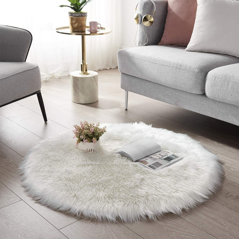 SEIRSSA Soft Round Fur Rug White Circle Rug Circular Fluffy Area Rug Plush Circle Carpet Play Mats for Kids Girls Room Princess Castle Christmas 3ft Diameter