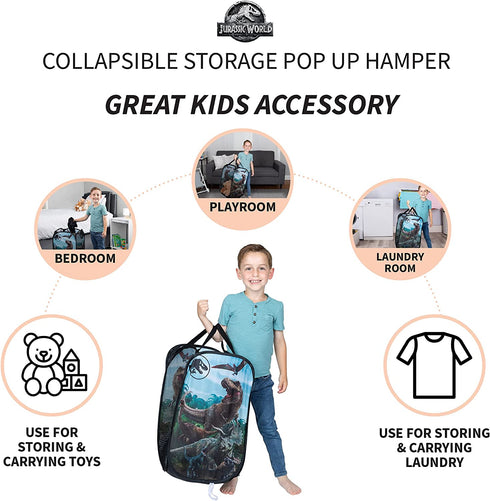 Franco Kids Room Collapsible Storage Bin Pop Up Hamper, One Size, Jurassic World