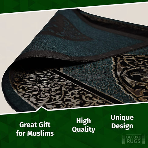 DeluxeRugs Muslim Prayer Rug, Islamic Turkish Prayer Rugs, Prayer Mats for Women and Men, Praying Rugs Islam, Great Ramadan Gifts for Muslims (Dark Green)