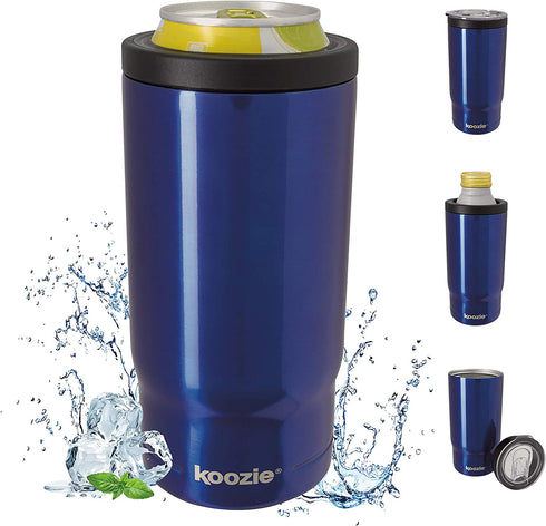 KOOZIE® Stainless Steel Triple 3-in-1 Can Cooler, Bottle or Tumbler with Lid for 16 oz Tall Boy Cans, Double Wall Vacuum Insulated for Hot and Cold Drinks | Royal Blue