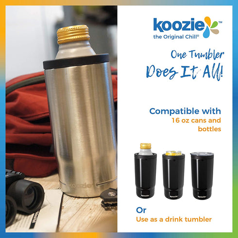 KOOZIE® Stainless Steel Triple 3-in-1 Can Cooler, Bottle or Tumbler with Lid for 16 oz Tall Boy Cans, Double Wall Vacuum Insulated for Hot and Cold Drinks | Royal Blue