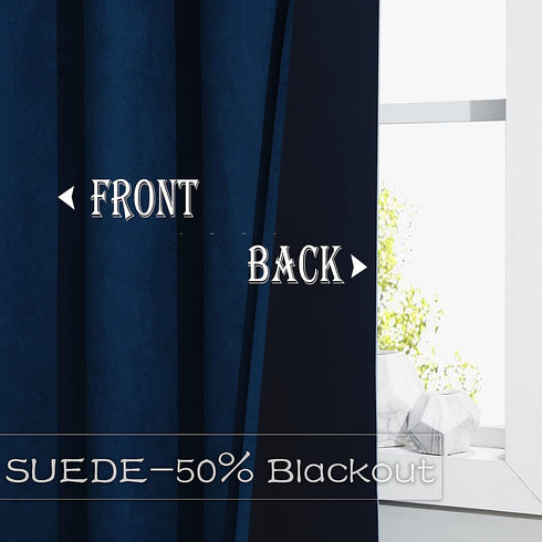 Faux Suede Solid Window Curtain Panels 84 Inches Long with Grommet Top Window Treatment Set Room Darkening Drapes for Bedroom/Living Room, Navy Blue, 55×84 Inch, Pairs to GO