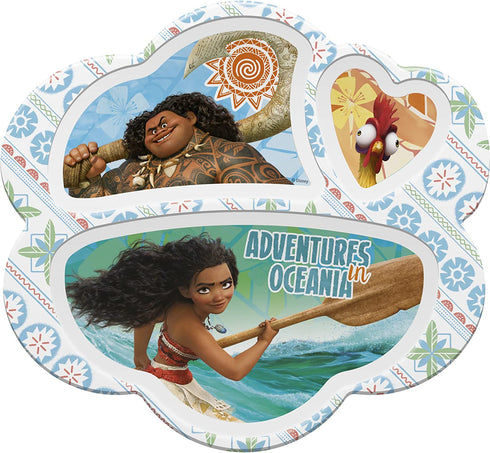 Zak Designs Disney Moana Dinnerware Melamine 3-Section Divided Plate Made of Durable Material and Perfect for Kids, Divided Plate, Moana