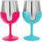Camco 51915 Stainless Steel Wine Tumbler Set with Removable Fuchsia Pink and Teal Blue Wine Glass Stems- Leak Proof Lid, Vacuum Insulated, BPA Free 8 oz