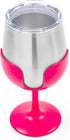 Camco 51915 Stainless Steel Wine Tumbler Set with Removable Fuchsia Pink and Teal Blue Wine Glass Stems- Leak Proof Lid, Vacuum Insulated, BPA Free 8 oz