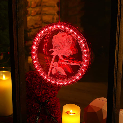 Valentine's Day Lighted Window Decorations, 8.2 inch Valentines Window Lights Battery Operated, Backdrop String Lights for Windows Bedroom Party Holiday Wall Decorations (Rose Style)