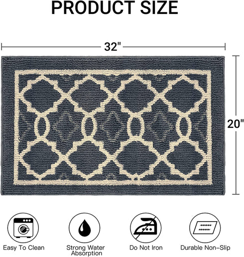 Ymonlia Indoor Door Mat,32" x20Front/Back/Outdoor Mat Rubber Backing,Non-Slip Absorbent Entryway Resist Dirt Rug,Machine Washable Floor Doormats for Home,Entrance,Kitchen(Dark Grey)