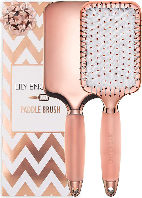 Paddle Brush for Detangling, Blowdrying and Straightening - Professional Large Hair Brush All Hair Types, Rose Gold Hairbrush for Women by Lily England Rose Gold Black
