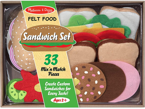 Melissa & Doug Felt Food Sandwich Play Food Set (33 pcs) - Felt Sandwich Play Set For Kids Kitchen, Pretend Play Sandwich, Felt Sandwich Toy For Toddlers Kids Ages 2+