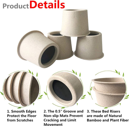 aspeike 4 Inch Round Bed and Furniture Risers 4 Pcs, Made of Bamboo and Wood Fiber Bed Lifts, Lifts Up to 1760 LBs, More Durable Sturdy and Eco-Friendly, Couch Sofa or Table Risers, Beige