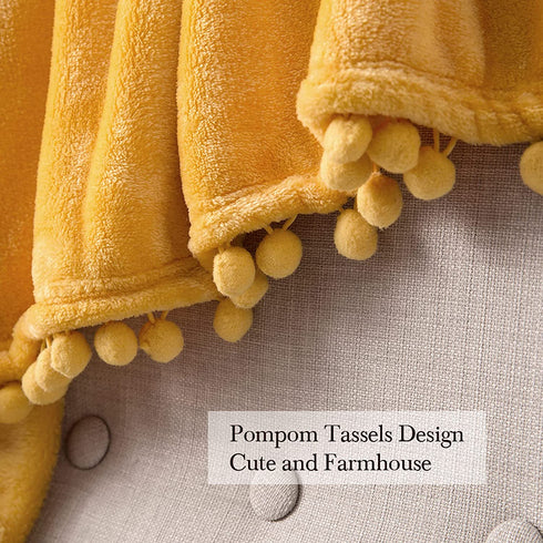 MIULEE Fleece Throw Blanket with Pompom Tassel for Halloween Soft Flannel Cozy Mustard Yellow Bed Blanket Fuzzy Plush Warm Farmhouse Boho Decor for Couch Sofa Bed Throw Size 50"x60"