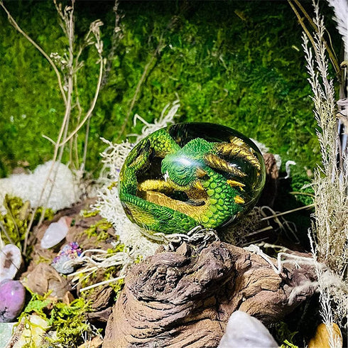 WFLWLHH Lava Dragon Egg, Dream Crystal Transparent Dragon Egg, Green Flying Dragon with Lava Base, Crystal Transparent Lava Dragon Egg Resin Handmade Sculpture Ornaments Souvenir. (Purple)