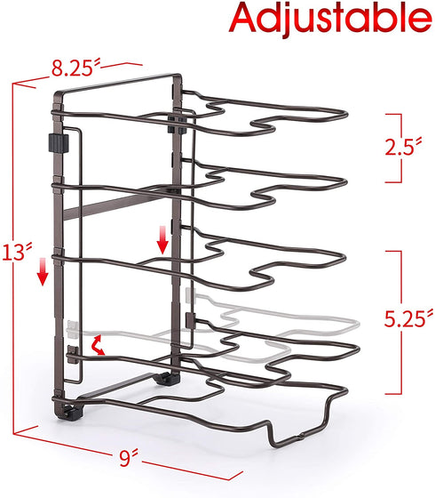 Simple Trending Adjustable Pan and Pot Lid Organizer Rack Holder, Kitchen Counter and Cabinet Organizer, Bronze
