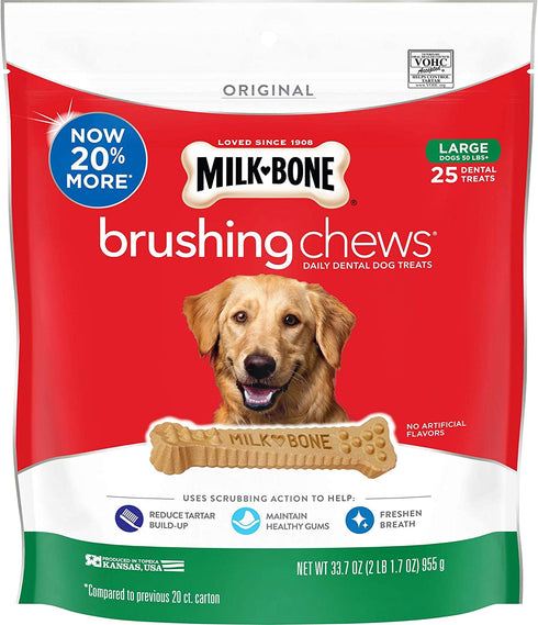 Milk-Bone Brushing Chews Daily Dental Dog Treats, Large, 25 Count