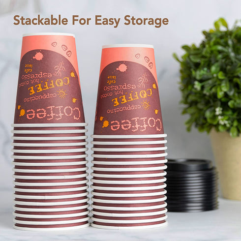 8 Oz. Disposable Paper Coffee Cup Set, 50-Pack Premium Cafe Coffee Cups with Black Lids - Grab 'n Go Cup and Lid Set, Travel Lid for Home, Office, Cafe, Restaurant (50 Count)