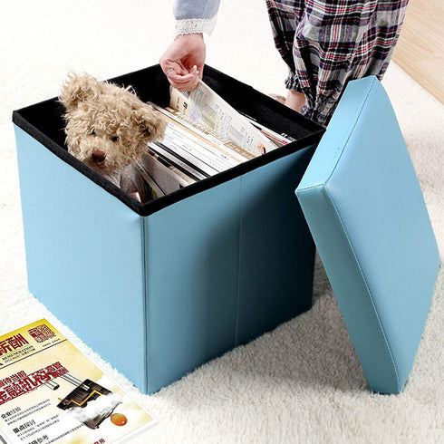 NISUNS OT01 Leather Folding Storage Ottoman Cube Footrest Seat, 12 X 12 X 12 Inches (Beige)