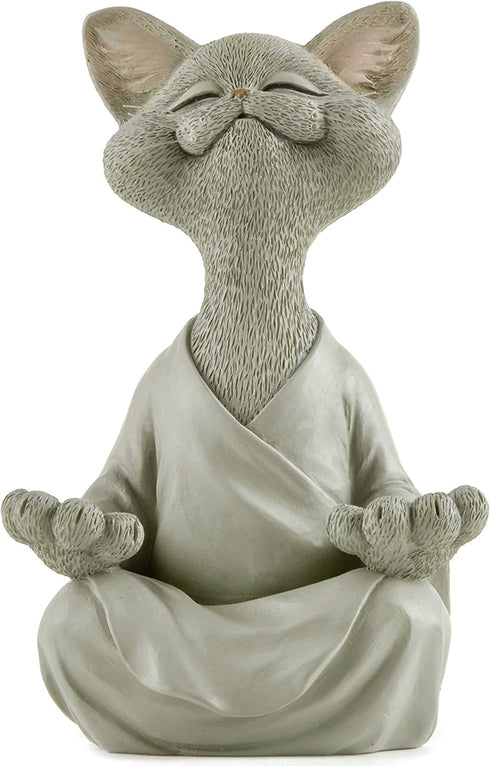 Whimsical Grey Buddha Cat Figurine Meditation Yoga Collectible - Happy Cat Collection - Cat Lover Gifts for Women, Cat Lover Gifts for Men, Meditation Decor, Yoga Decor
