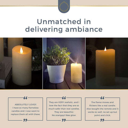 Simply Collected Flickering Flameless Candles Battery Operated with Timer, 800+ Hours Realistic 3D Moving Flame, Battery Candles, Electric LED Candle, Real Wax Pillar, Unscented | White - 3x5 Inches