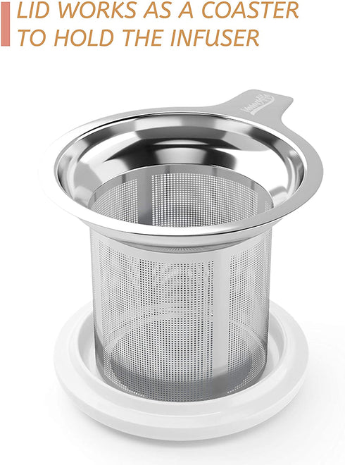immaculife Tea Cup with Infuser and Lid Tea Mug with Lid - Teaware with Filter 16oz Halloween/Birthday Gift, Platinum Print