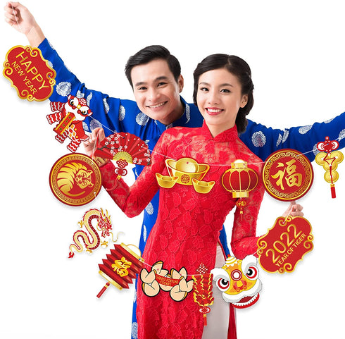 Year of Tiger Garland 2022 Chinese New Year Flag Banner Happy New Year Decoration China Party(Tiger)