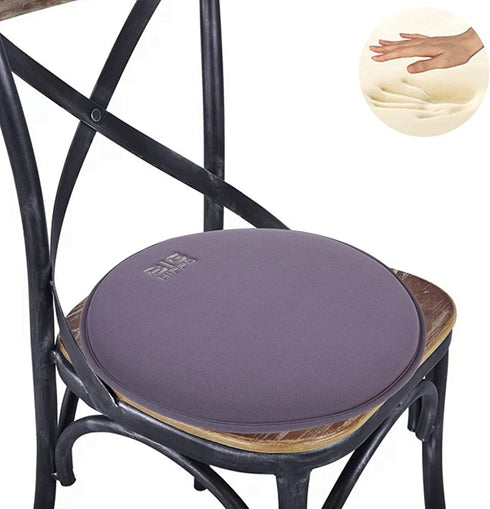 Big Hippo Chair Pads, Memory Foam Chair Seat Cushion Non Slip Rubber Back Thicken Round Stool Cushions with Elastic Bands for Home Office Outdoor Seats (16inch, Gray-1pc)