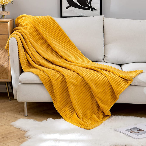 MIULEE Fleece Throw Blanket with Stripe Pattern Fuzzy Flannel Orange Yellow Blanket for Halloween Plush Warm Cozy Bed Blanket Boho Decor for Bed Couch Sofa Chair Throw Size 50"x60"