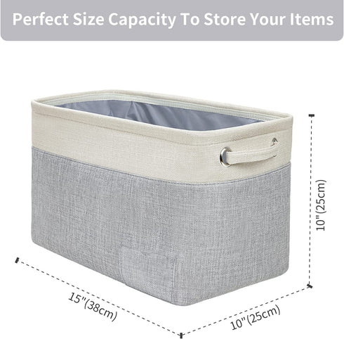 DIMJ Storage Bin, Foldable Storage Basket with Lables Window and Handles, Washable Storage Boxes for Clothes, Toys, Books, Daily Necessities (Grey & Beige, 15" x 10" x 10", 3 Pack)