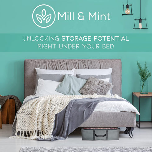 Undercover Cubes 3 Large Underbed Storage Bags + 1 Organizer Bin Foldable Under Bed Storage Containers for Clothes, Blankets, Toys & Shoes by Mill & Mint, Gray