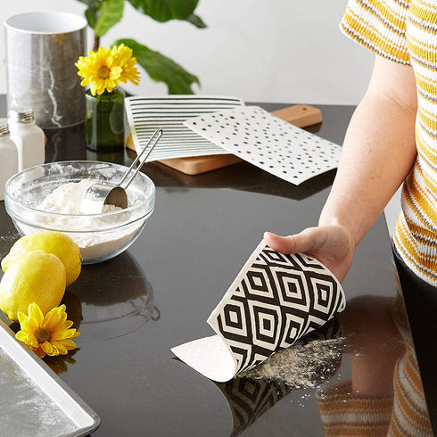 DII Swedish Dishcloth Set Cleaning Collection, 7.75 x 6.75, Black & White, 3 Piece