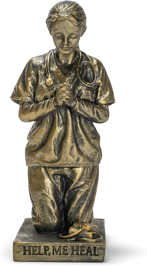 Dicksons Help Me Heal Praying Nurse 5 inch Gold Resin Stone Table Top Figurine