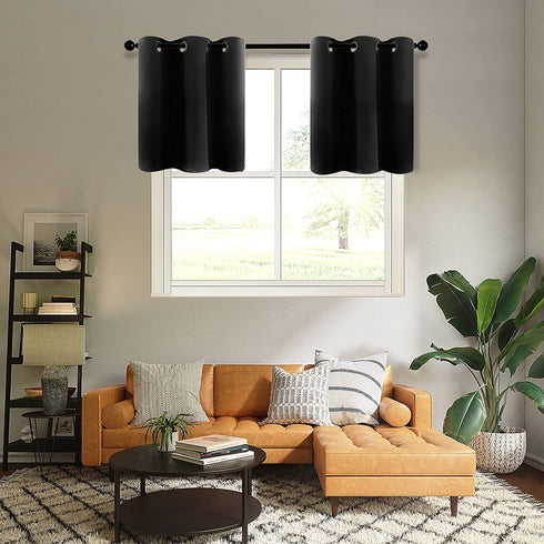 MRTREES Blackout Tier Curtains Black 24 inch Length Kitchen Tiers Short Cafe Curtains Triple Weave Bathroom Small Window Treatments Grommet Top 2 Panels