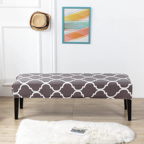 Dining Room Bench Covers Stretch Spandex Upholstered Bench Slipcover Thicker Printed Non Slip with Security Straps Rectangular Bench Protector for Bedroom Living Room,Dark Gray