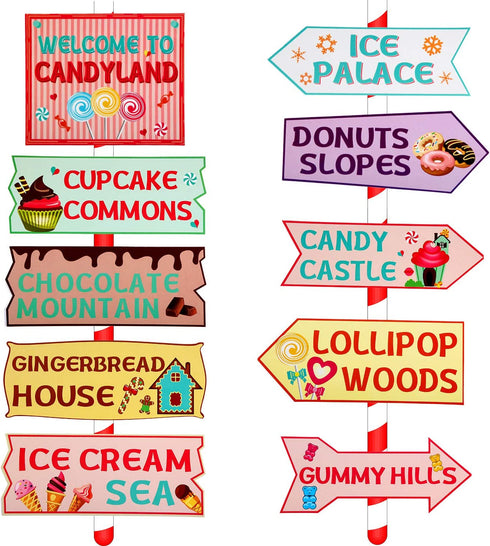 Gejoy 20 Pieces Candyland Party Decorations Candy Land Party Sign Welcome Candyland Birthday Party Decorations Directional Signs Street Photo Prop Cutouts for Sweet Candy Theme Party Supplies