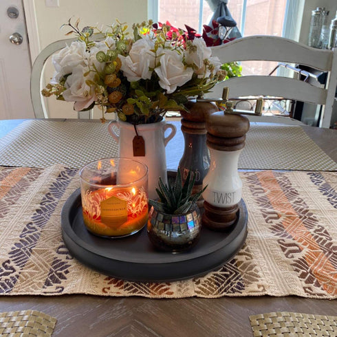 SUJUN Matte Black Metal Candle Holder Tray, Home Decor Accessories for The Coffee Table and Dining Table Large