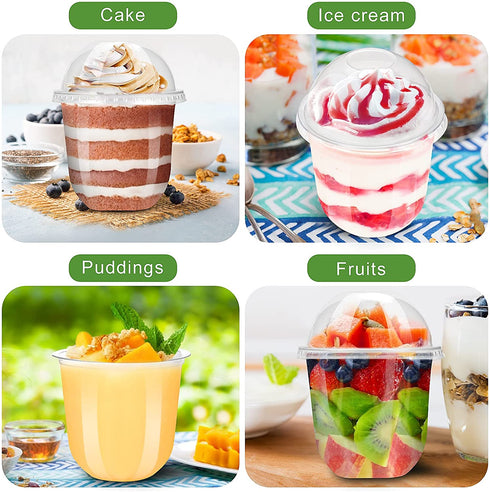 50Pack 12OZ Plastic Cups with Dome Lids and Sporks Plastic Dessert Cups with Lids No Hole Ice Cream Cups Disposable Cups Pudding Cups Parfait Cups Fruit Cups with Lids Clear Plastic Cups PET Plastic