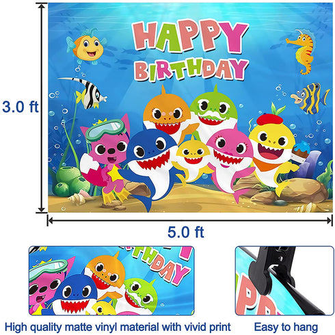 Panrock Shark Backdrop for Birthday Party Supplies, Cartoon Whale Ocean Photo Background Banner for Baby Shower Decoration-5X3 FT(Shark)
