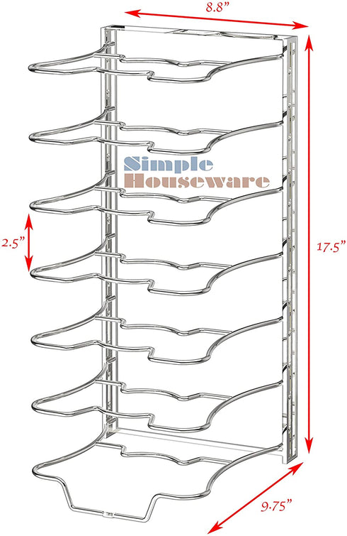 Simple Houseware 7 Adjustable Compartments Pot and Pan Organizer Rack Lid Holder, Chrome