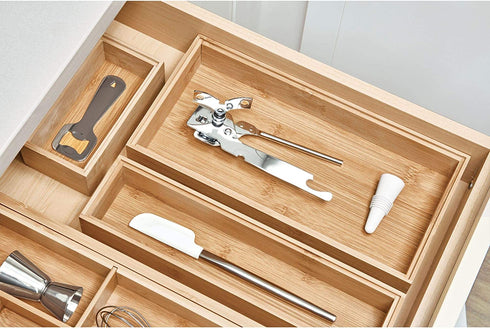 iDesign 41880 InterDesign Stackable Box-Bamboo, 6? x 12? x 2? Formbu Drawer Organizer - 6" x 12" x 2", 6" x 12"