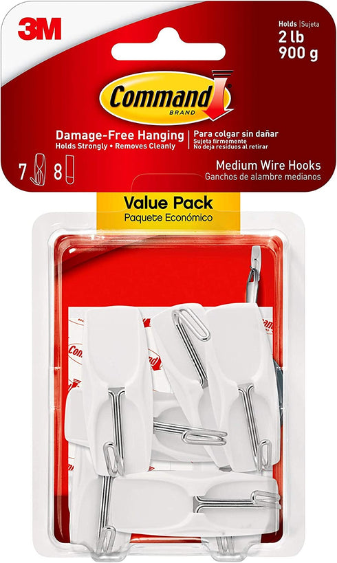 Command Medium Wire Toggle Hook Value Pack, White, 7-Hooks, 8-Strips, Organize Damage-Free