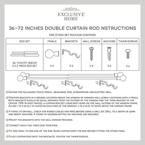 Exclusive Home Curtains Fetter Wrap Around Double Curtain Rod, 36"-72", Matte Bronze,ER1028-04 3672