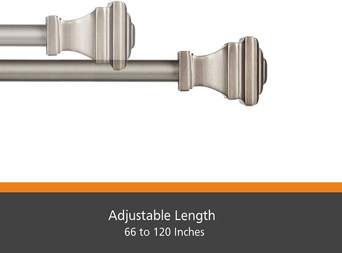 Kenney 5/8" Fast Fit Milton Easy Install Curtain Rod, Pewter, 66"-120"