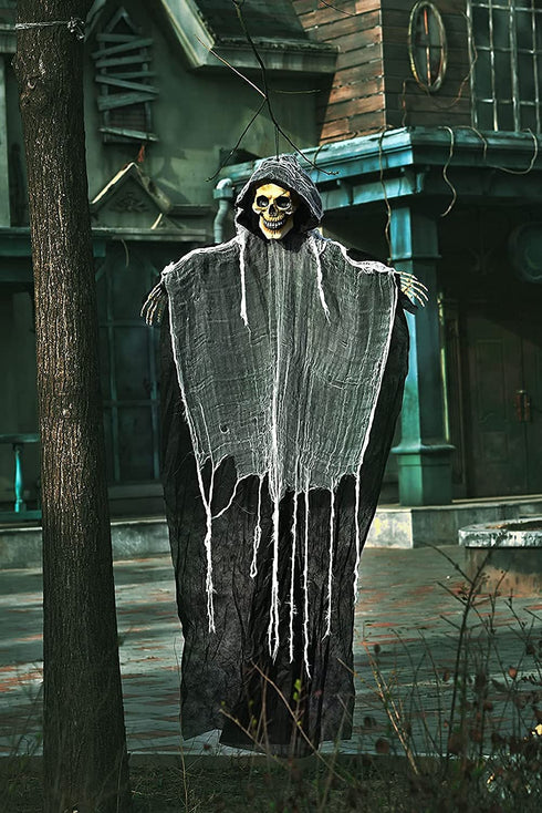 FUN LITTLE TOYS 70 Inches Halloween Hanging Grim Reaper Decoration, Halloween Scary Skeleton Ghost for Indoor and Outdoor, Haunted House Prop Décor, Yard Decor