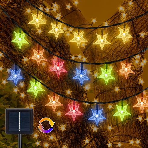 Ollny Solar String Lights Outdoor, 25ft 50 LED Easter String Twinkle Fairy Star Lights Waterproof, Warm White & Multicolor Changing Lights with 11 Modes for Easter Christmas Garden Yard Patio Party