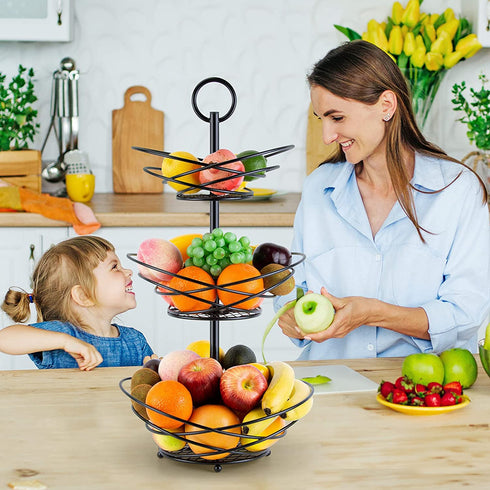 3-Tier Fruit Basket Bowl for Countertop - Homewill Large-Capacity Metal Fruit Bowls for Kitchen Counter | Detachable Fruits Baskets with Handle for Vegetable Banana